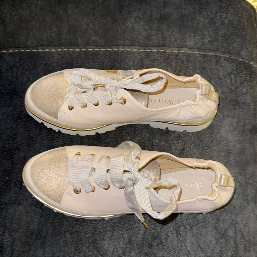 Ron White Cream and Gold Sneakers